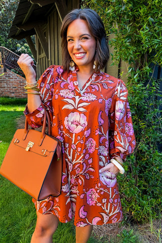 Among The Wildflowers Dress in Rust