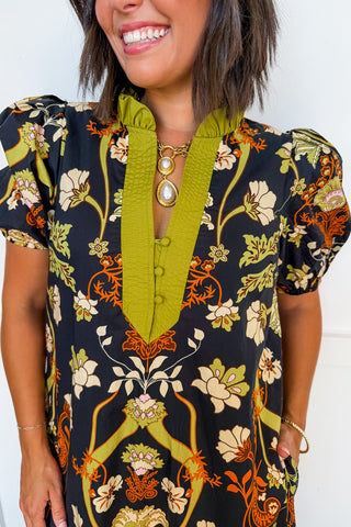 A Pop of Chartreuse Harvest Garden Midi Dress