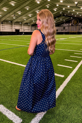Chic in Navy Dotted Dress