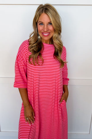 Hot Pink and Red Stripe Terry Cloth Dress