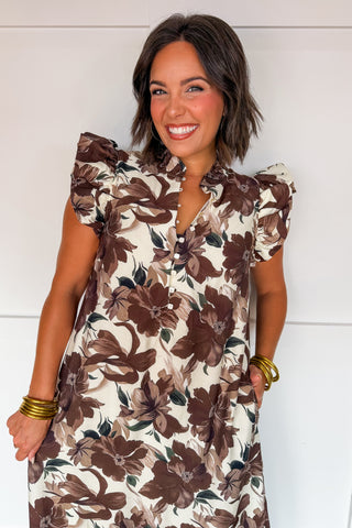 The Caroline Mocha Floral Dress
