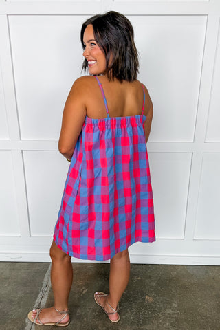 Picnic Pretty Dress In Cherry & Blue