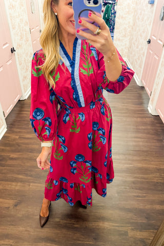 Juliette Rose Printed Maxi Dress in Berry