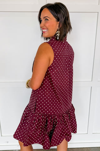 The Everly Dot Dress in Burgundy