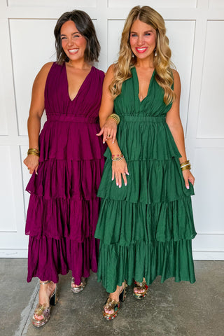 Grace & Glamour Tiered Maxi Dress in Burgundy