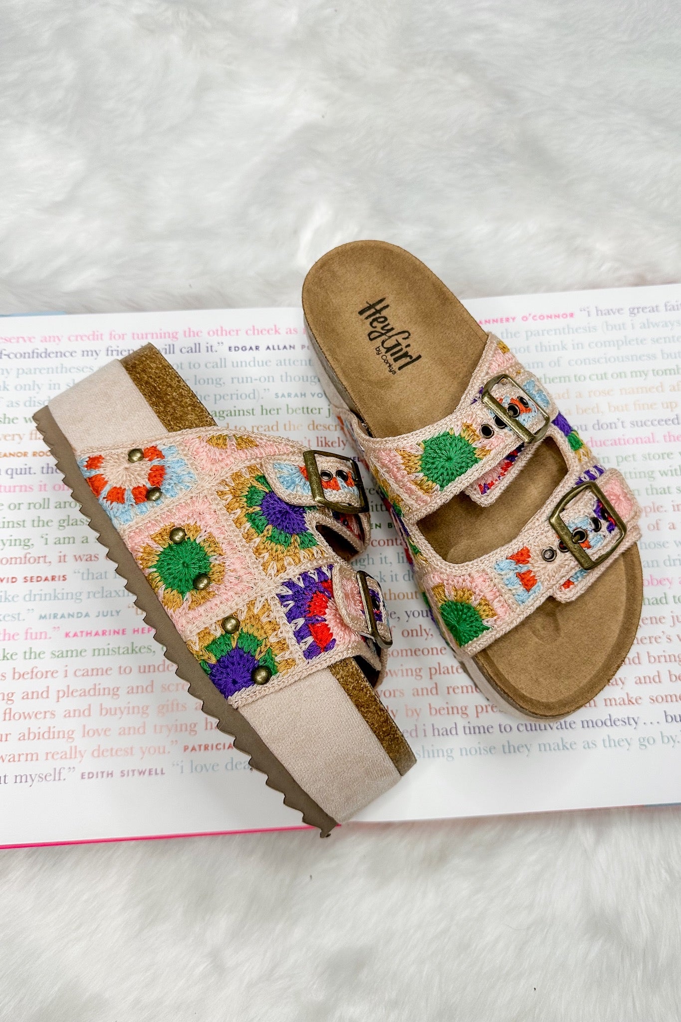 Double Buckle Corkys Wannabe Platform Sandal in Crochet
