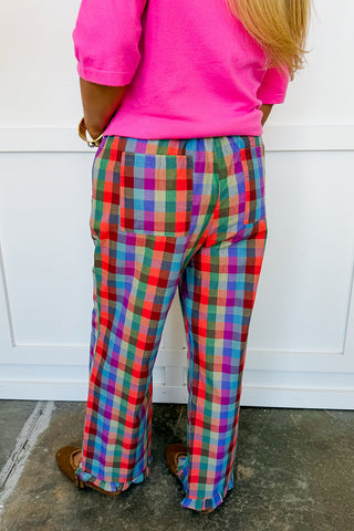 Color Me Plaid Ruffle Wide Leg Pants