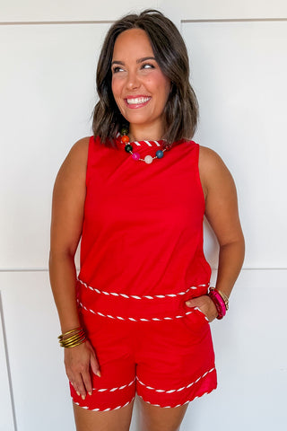 Worth The Wait Stripe Trim Short Set in Red
