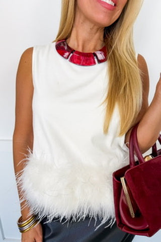 Feathered Affair Sleeveless Top in White