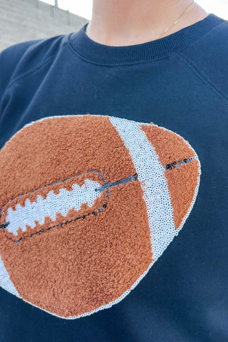 Textured Football Sequin Trim Game Day Top in Black