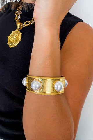 Gilded Hour Pearl Station Bangle in Gold