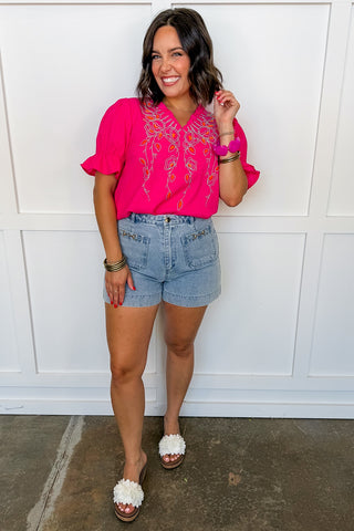 Pink Paradise Embroidered Blouse