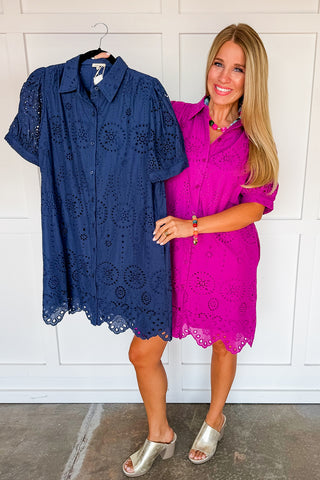 Picture Perfect Eyelet Dress in Magenta