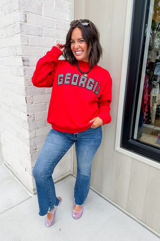 Georgia Gingham Mallory Mock Neck Sweatshirt In Red