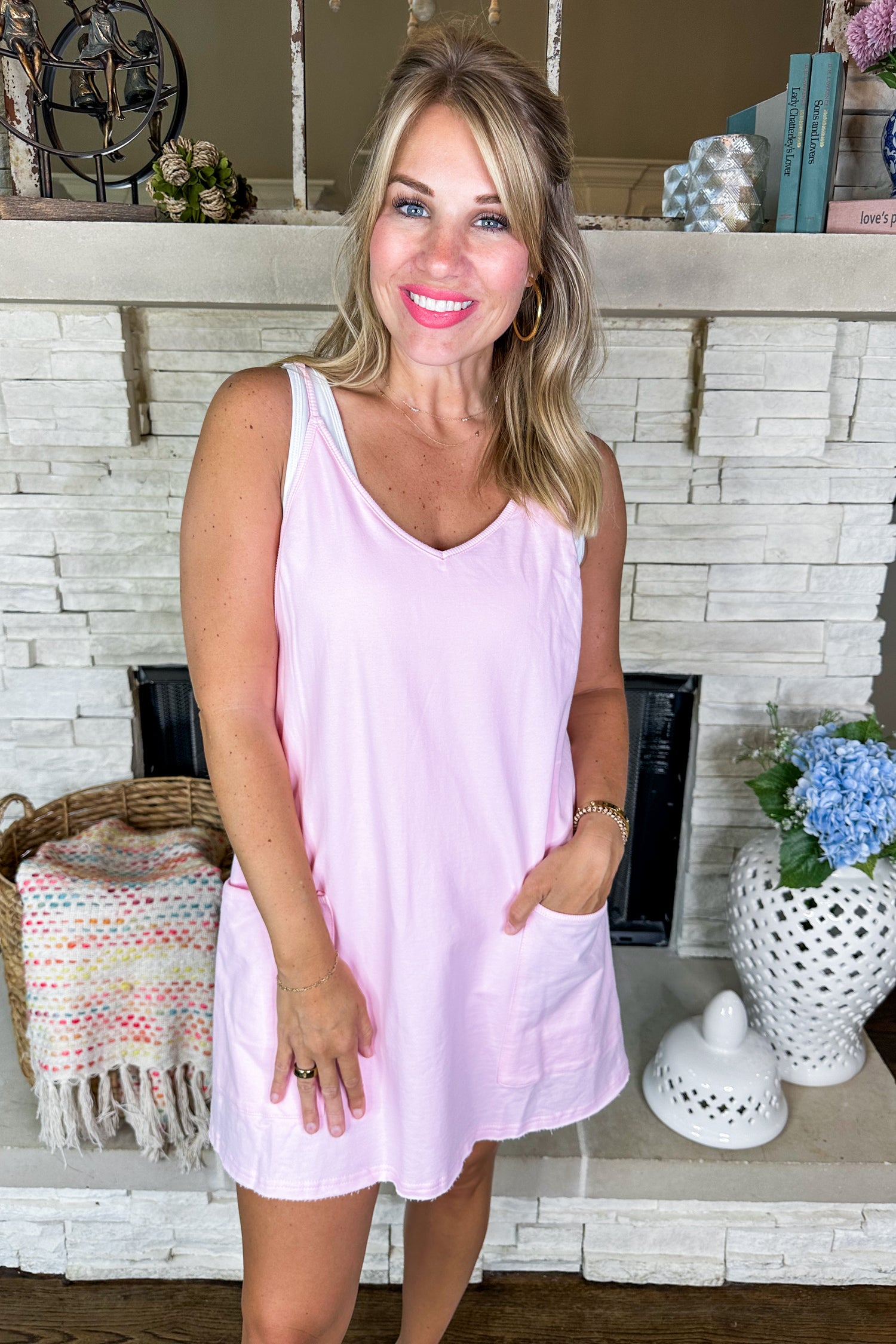 Hot Stuff Casual Overall Dress with Shorts in Pink