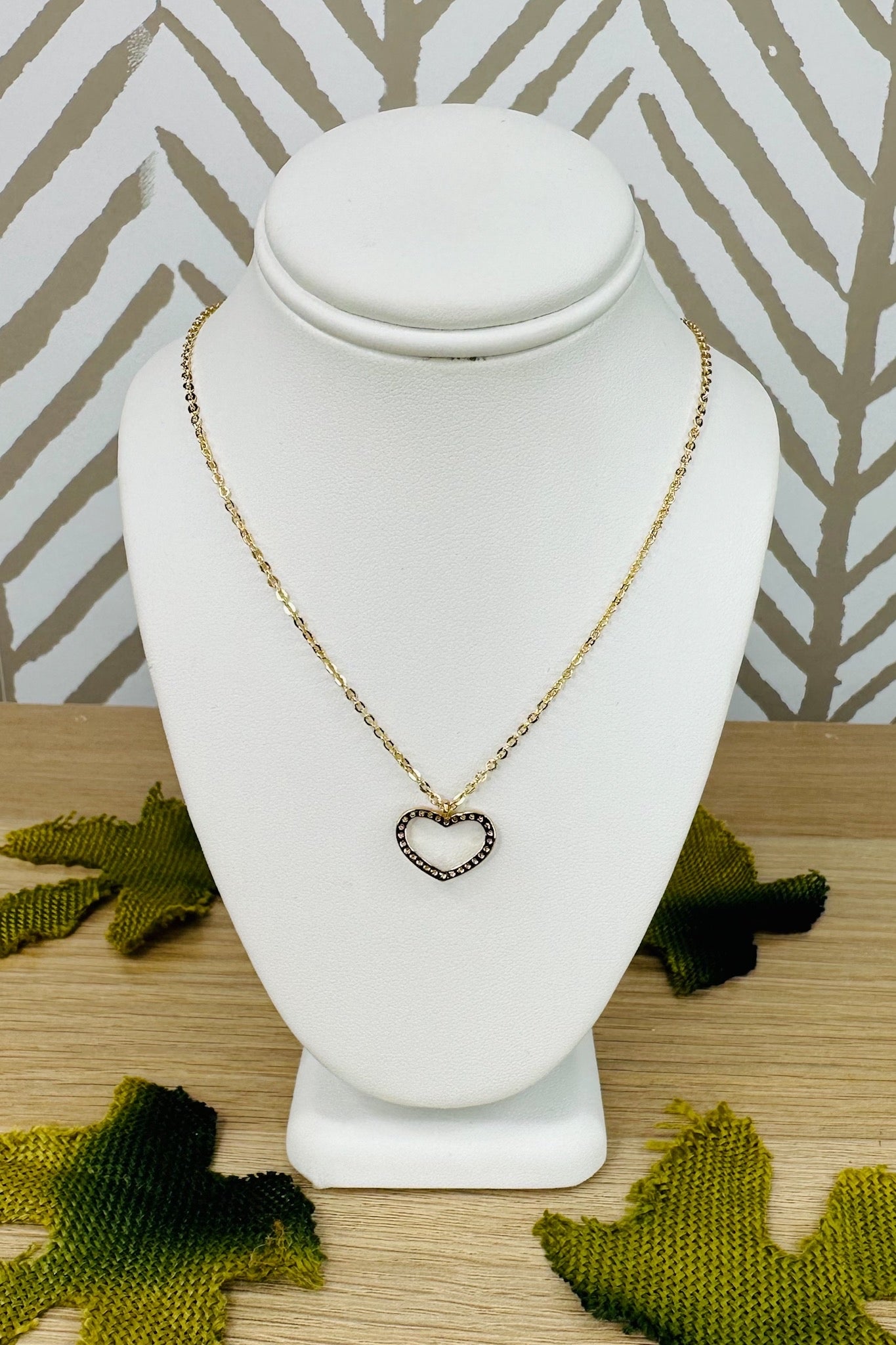 CZ Heart Charm Ciara Necklace in Gold