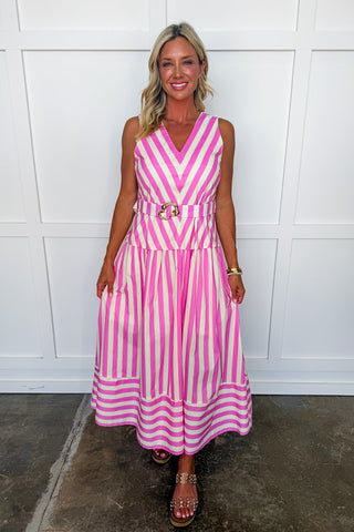 Barbie On Vacay Stripe Midi Dress
