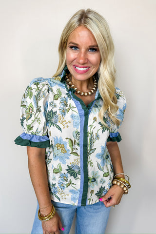 Bloom With Grace Blue & Green Blouse