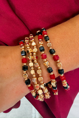 Game On Bracelet Stack in Maroon & Black