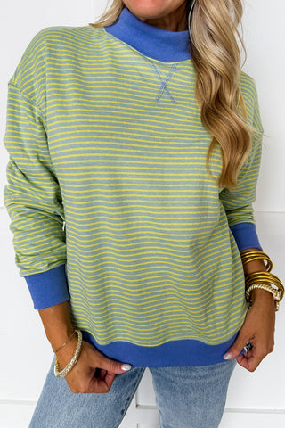 Double Take Reversible Dot & Stripe Mock Neck Pullover in Blue & Yellow
