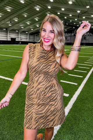 The Savannah Tiger Dress in Brown