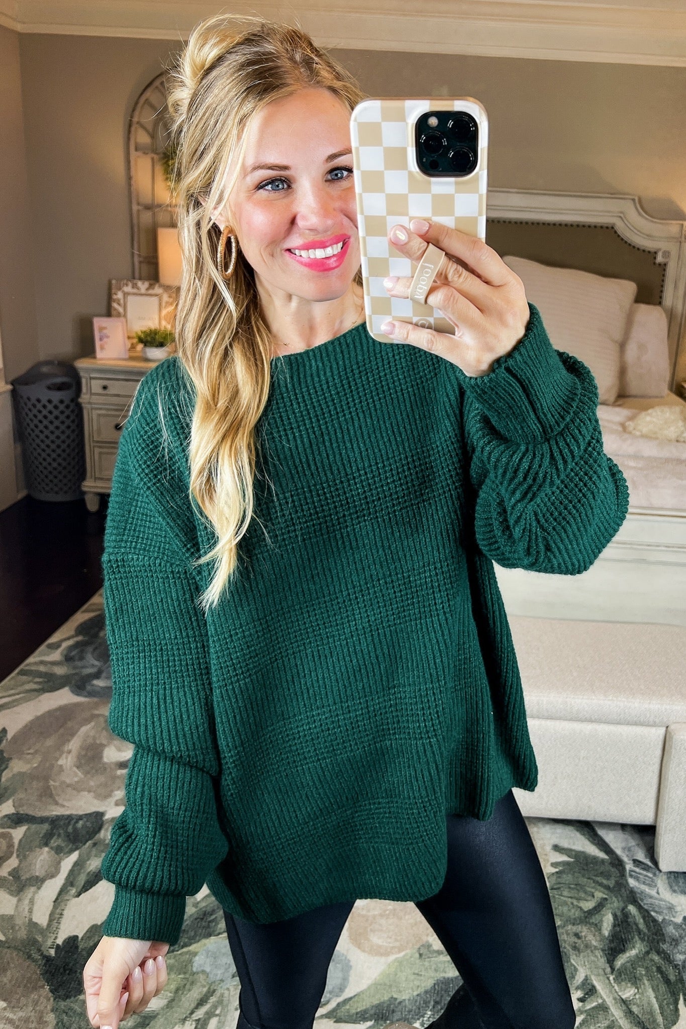 Ribbed Knit Sweater in Hunter Green
