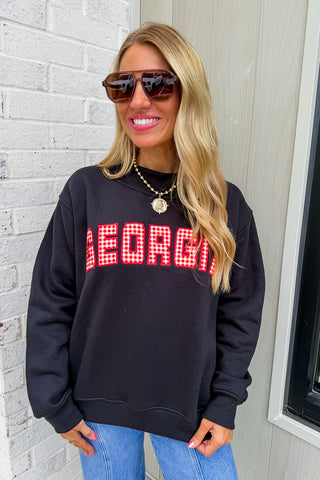Georgia Gingham Mallory Mock Neck Sweatshirt in Black
