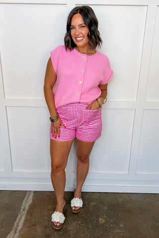 Pink Color Pop Button Knit Top