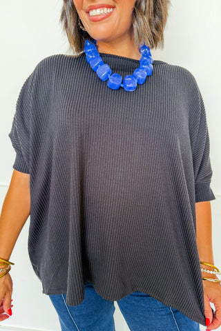 Dear Scarlett Essential Ribbed Poncho Top in Black