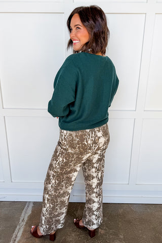 Cooler Days Textured Knit Sweater in Hunter Green