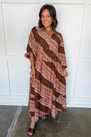 All Mixed Up Print Shirt Dress in Brown