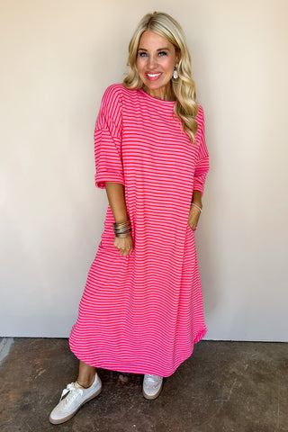 Hot Pink and Red Stripe Terry Cloth Dress