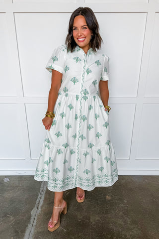 The Jema Midi Dress in Bell Blooms Blue by Mary Square