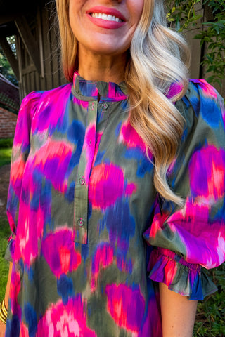 Artful Days Ruffle Dress in Magenta
