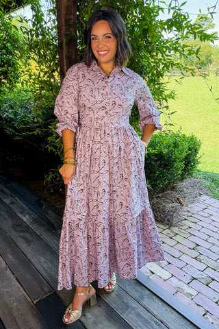 Whispering Leaf Pintuck Shirt Dress in Lilac