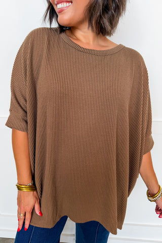 Dear Scarlett Essential Ribbed Poncho Top in Mocha