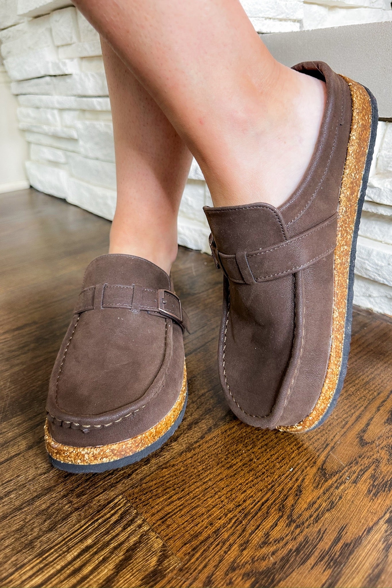 Dark Chocolate Slip-On Buckle Moccasin Mule