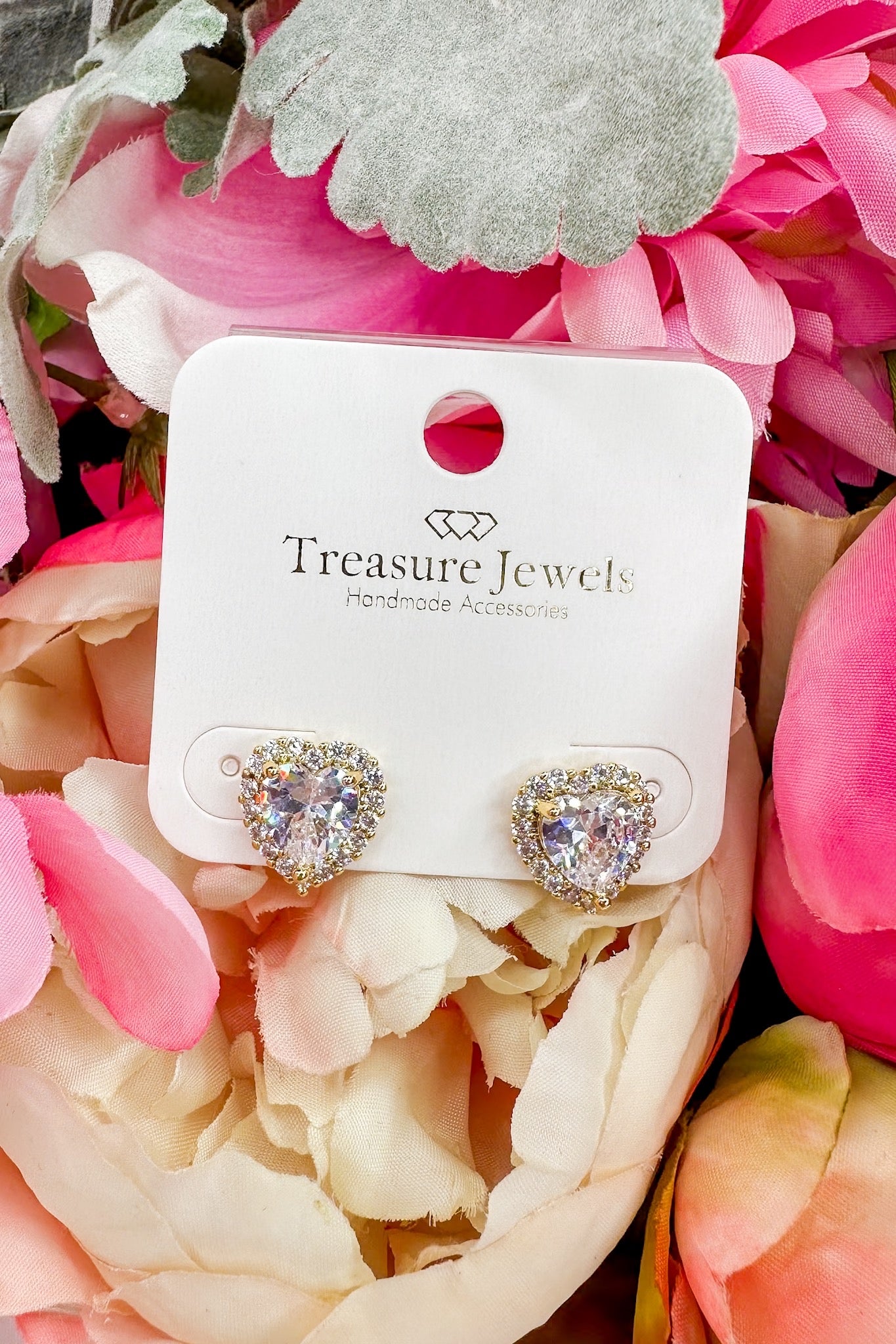 Crystal Heart Stud Earring in Gold by Treasure Jewels