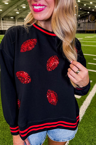 The Millie Football Sweatshirt in Red/black Footballs by Mary Square