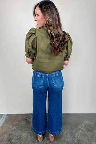 Risen Dark Wash Cropped Kick Flare Jean