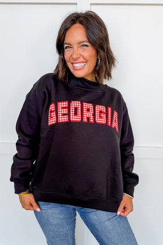 Georgia Gingham Mallory Mock Neck Sweatshirt in Black
