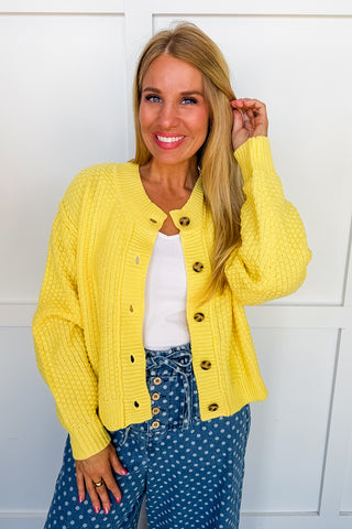 Keep It Cozy Knit Cardigan in Butter Yellow