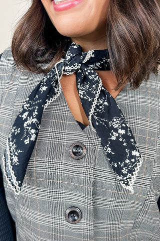 Black & White Frill Floral Neck Scarf