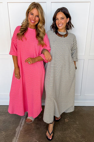 Hot Pink and Red Stripe Terry Cloth Dress