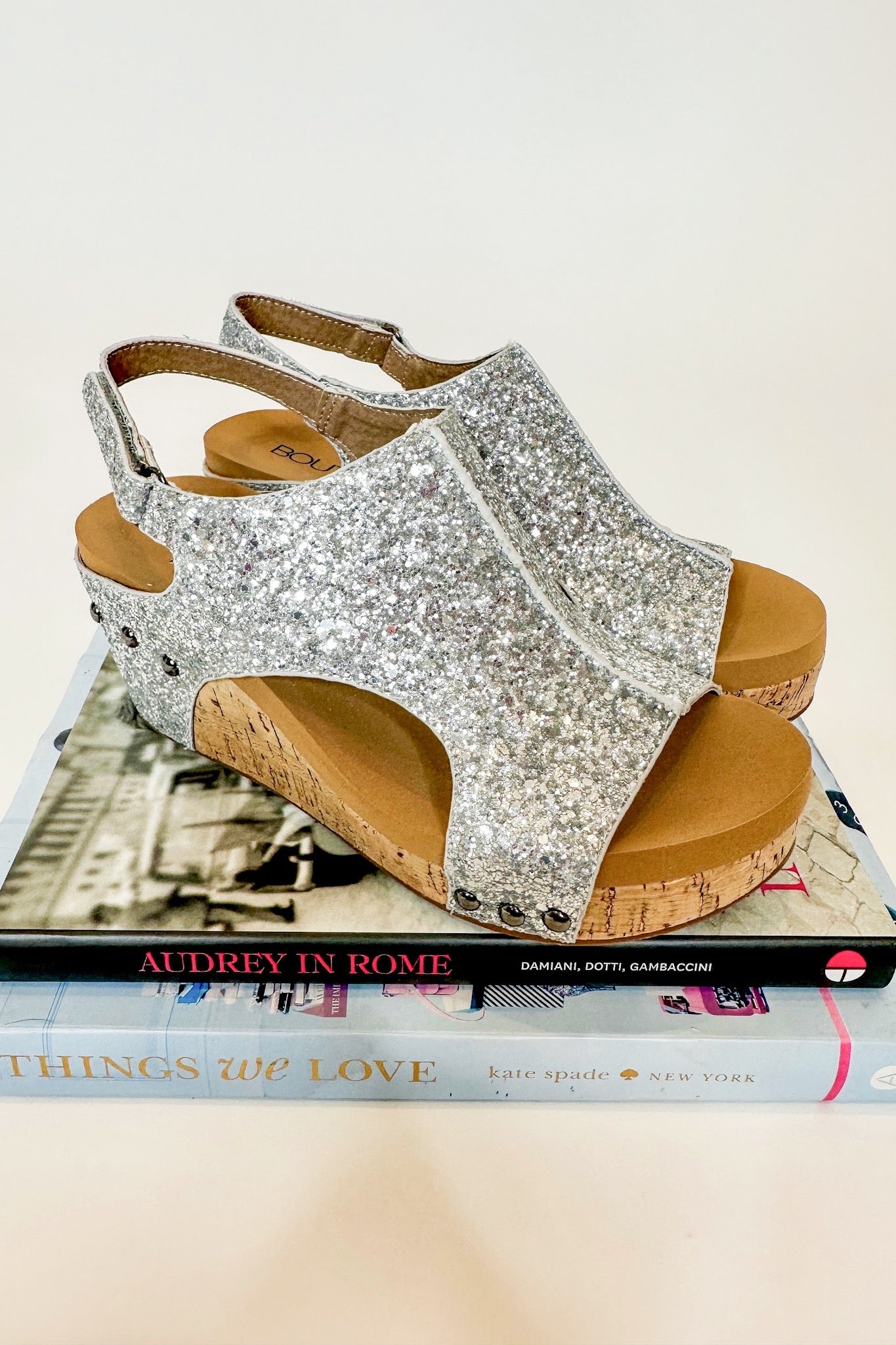 The Carley Silver Glitter Wedge by Corkys