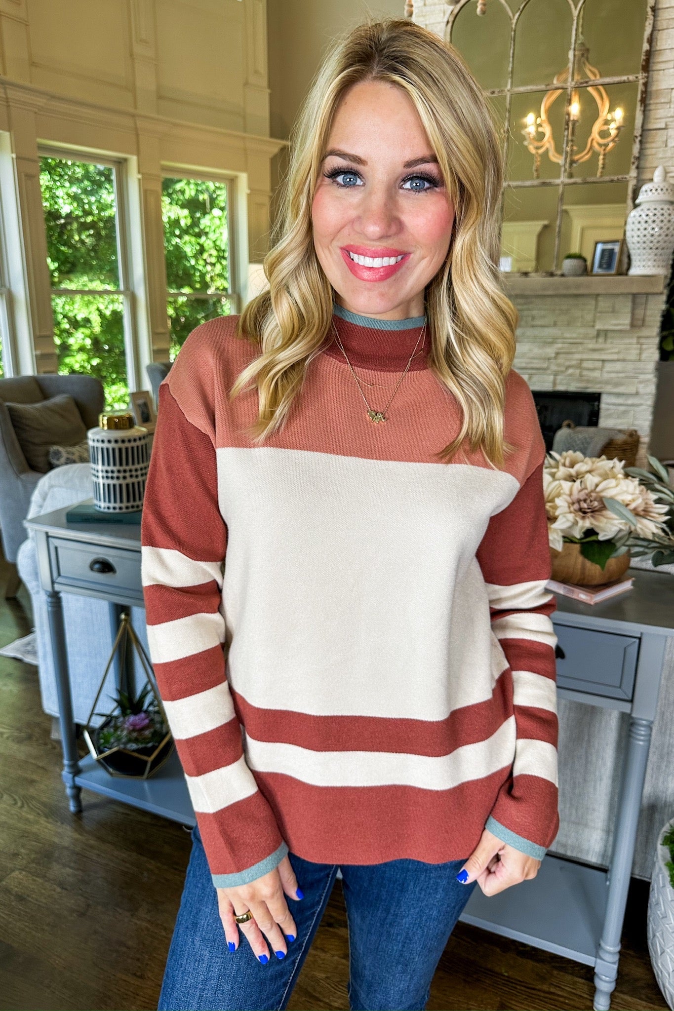 Fall Toned Color Block Striped Viscose Sweater