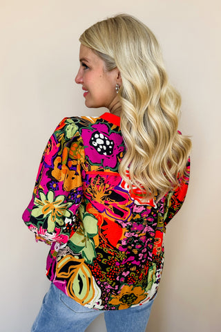 Vibrant Red Patterned Blouse