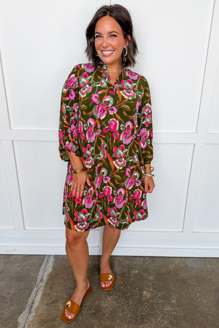 Dear Scarlett Claire Dress in Dark Olive Floral