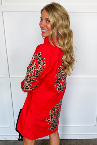 Leopard Luxe Shift Dress in Red