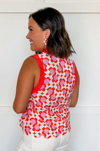 Groovy Bloom Sleeveless Top in Coral